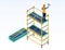 Worker putty on scaffold banner, isometric style
