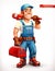 Worker. Repairman, cheerful character. 3d vector icon.