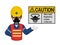 A worker with respiratory mask is presenting respiratory mask warning sign