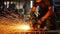 Worker\'s Expertise Shines Amidst Spark-Filled Angle Grinding. Generative AI