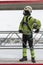 Worker on scaffolding wintertime safety equipped