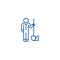 Worker with shovel line icon concept. Worker with shovel flat  vector symbol, sign, outline illustration.