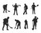 Worker with spade silhouettes, Workers with shovel silhouette