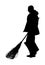 Worker sweeping with besom. Man with brush and rake collects leaves vector silhouette isolated on background. Cleaning street.