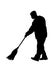 Worker sweeping with besom vector silhouette illustration isolated on white.
