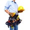 Worker with a tool belt. Construction.