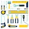 Worker tools builder, auto mechanic or mechanic. Insulated objects. In minimalist style Cartoon flat Vector