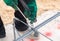 Worker use hook wire bundle steel rod on foundation building