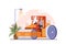 Worker using road roller makes paving on highway or street Illustration concept on white background