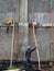 Worker using a safety protection of workers building a coal field project