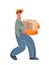 Worker of warehouse carrying heavy cardboard box with effort, man in loader uniform