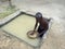 Worker washing moonstone gems