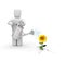 Worker with watering can and sunflower