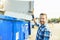 worker who recycling cardboard on recycle center