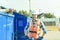 worker who recycling cardboard on recycle center