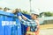 worker who recycling cardboard on recycle center