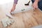 Worker working on laminate floor