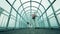 Workers clean overpass while spraying antiseptics.