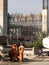 Workers in the construction of the elevated metro track, Line 17 gold,