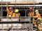 Workers in the construction of the elevated metro track, Line 17 gold