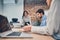 Workers discussing presentation of business project with boss in office