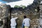 Workers do restoration at Palenque Mayan Ruins, Chiapas, Mexico