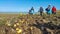 Workers go to eat after work, Farm Workers Harvest Potatoes.