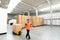 workers in a goods warehouse - storage and transport of goods by mail order