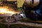 Workers are grooving with carbon welding