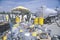 Workers handling toxic household wastes at waste cleanup site on Earth Day at the Unocal plant in Wilmington, Los Angeles, CA