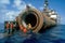 Workers inspecting the undersea gas pipeline: The focus be on the importance of regular maintenance and inspection of the pipeline