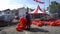 Workers keep the red lantern after finish chinese new year celebration.