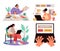 Workers people characters journalist copywriter content manager working concept. Vector flat cartoon modern style graphic illustra