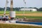 Workers preparing a concrete foundation of a Dutch wind turbine