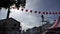 Workers remove the red lantern after finish celebration