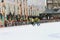 Workers removes snow on the rink