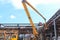 Workers repairmen fitter welders repair pipelines at an oil refining petrochemical chemical industrial plant