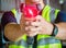 Workers Scanning Bar Code with Rad Laser. Computer Mobile Work Tools for Inventory Management.