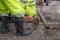 Workers at site take out drill core sample