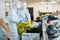 Workers sorting recyclable materials at waste processing plant