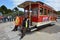 Workers turning cable car at the Fisherman\'s Wharf waterfront