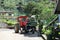 The workers unloading bags with tea leafs