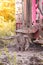 Workers use underground water drilling machine blur