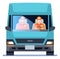 Workers in van front view. Cargo shipping service icon