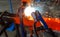 Workers weld steel with Electric welding machines