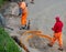 Workers at work to bury the cables of the ultra-fast network