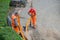 Workers at work to bury the cables of the ultra-fast network