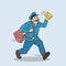 Working as postman with letters concept. Smiling man working as postman wearing uniform running hurrying up with letter for person