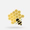 Working bee on honeycomb filled with honey. Bee making honey and propolis. Flat style banner template for honey store