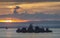 Working Boats Anchored in Sorong Harbor at Sunrise